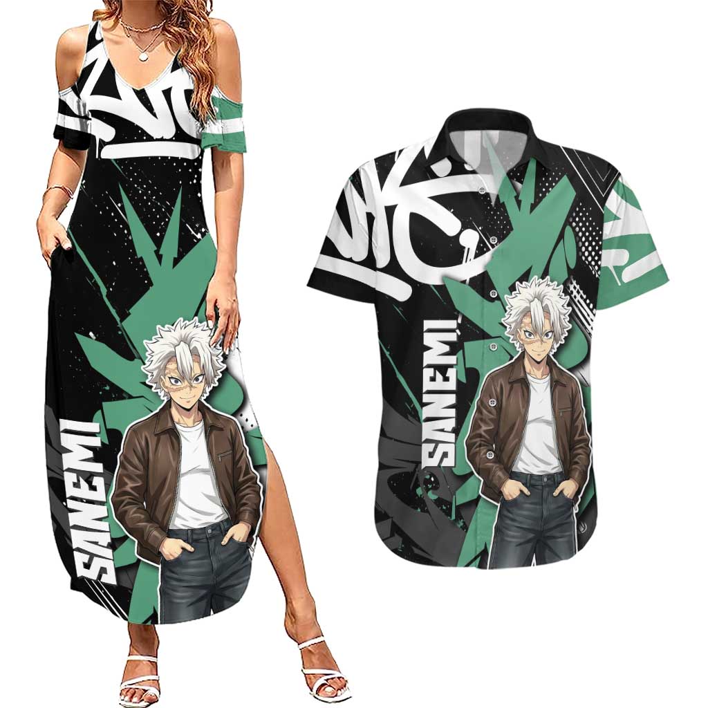 Sanemi Demon Slayer Couples Matching Summer Maxi Dress and Hawaiian Shirt Graffiti Street Anime Design