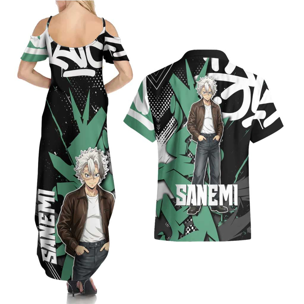 Sanemi Demon Slayer Couples Matching Summer Maxi Dress and Hawaiian Shirt Graffiti Street Anime Design