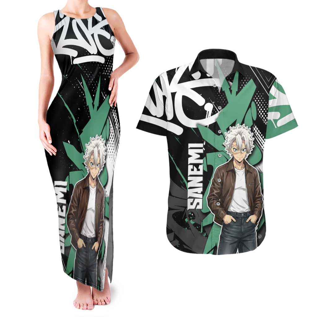 Sanemi Demon Slayer Couples Matching Tank Maxi Dress and Hawaiian Shirt Graffiti Street Anime Design