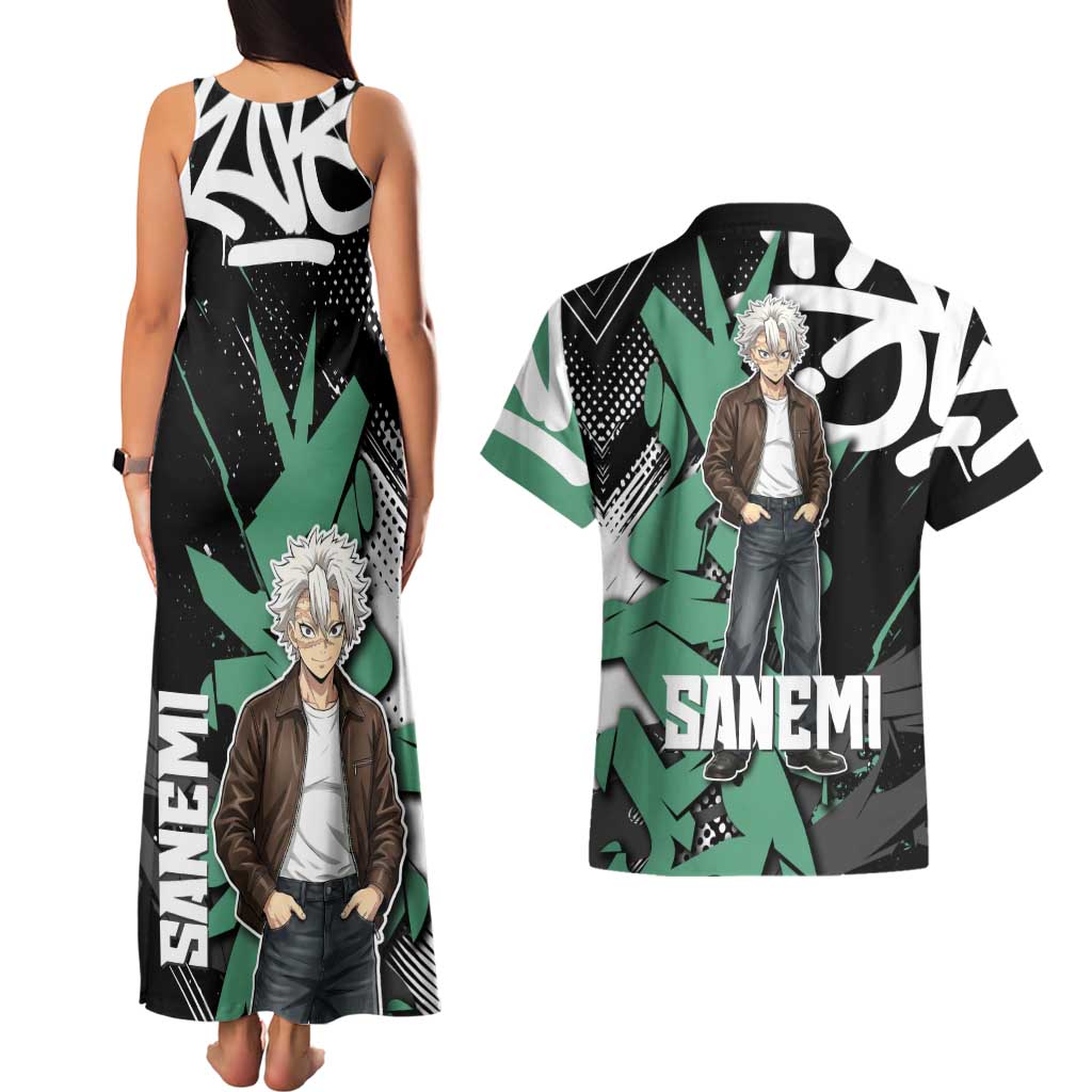 Sanemi Demon Slayer Couples Matching Tank Maxi Dress and Hawaiian Shirt Graffiti Street Anime Design