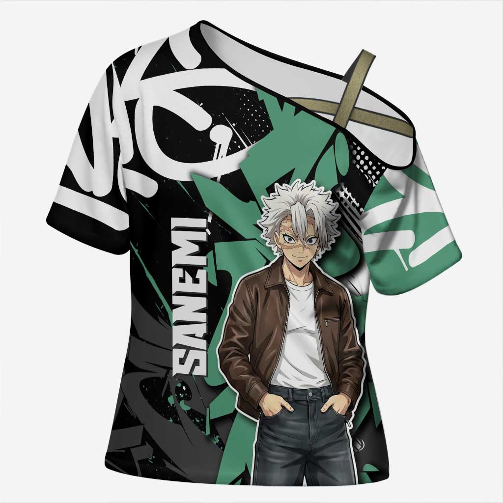 Sanemi Demon Slayer Cross Shoulder Shirt Graffiti Street Anime Design