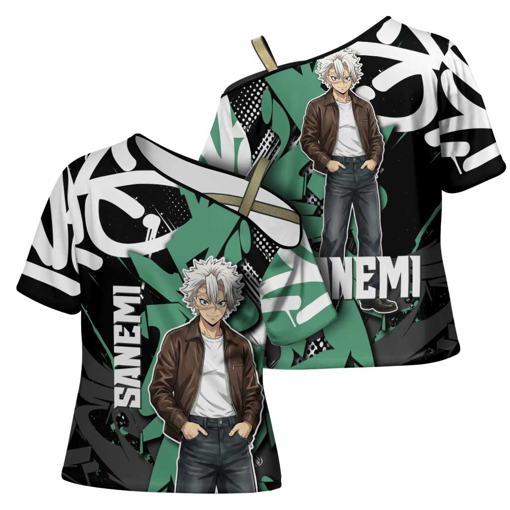 Sanemi Demon Slayer Cross Shoulder Shirt Graffiti Street Anime Design