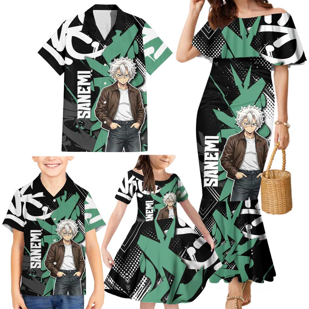 Sanemi Demon Slayer Family Matching Mermaid Dress and Hawaiian Shirt Graffiti Street Anime Design