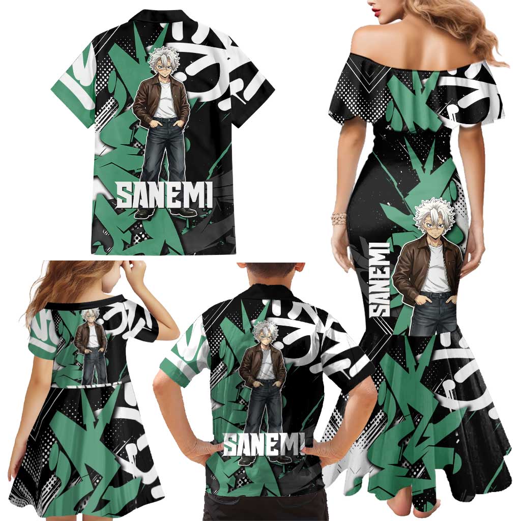 Sanemi Demon Slayer Family Matching Mermaid Dress and Hawaiian Shirt Graffiti Street Anime Design
