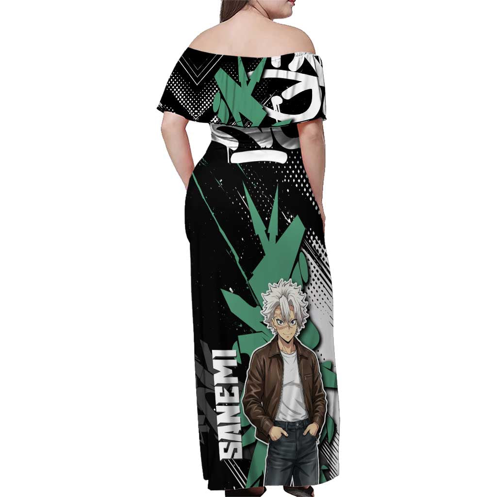 Sanemi Demon Slayer Family Matching Off Shoulder Maxi Dress and Hawaiian Shirt Graffiti Street Anime Design