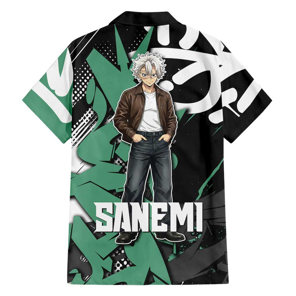 Sanemi Demon Slayer Family Matching Off Shoulder Short Dress and Hawaiian Shirt Graffiti Street Anime Design