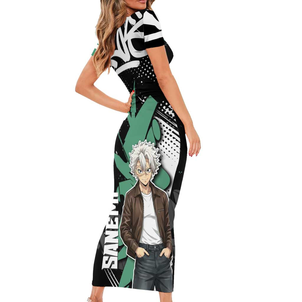 Sanemi Demon Slayer Family Matching Short Sleeve Bodycon Dress and Hawaiian Shirt Graffiti Street Anime Design