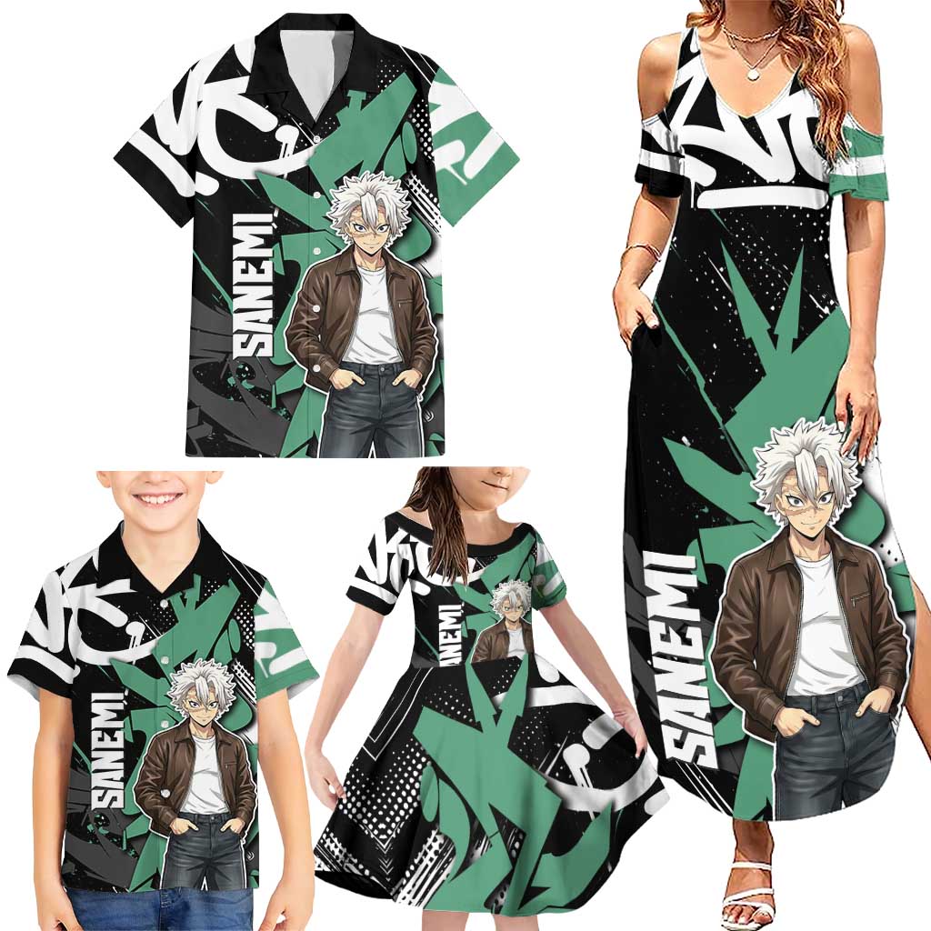 Sanemi Demon Slayer Family Matching Summer Maxi Dress and Hawaiian Shirt Graffiti Street Anime Design