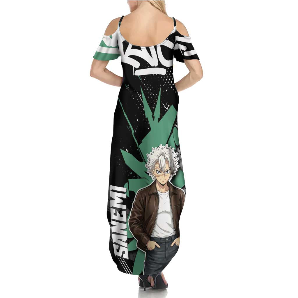 Sanemi Demon Slayer Family Matching Summer Maxi Dress and Hawaiian Shirt Graffiti Street Anime Design