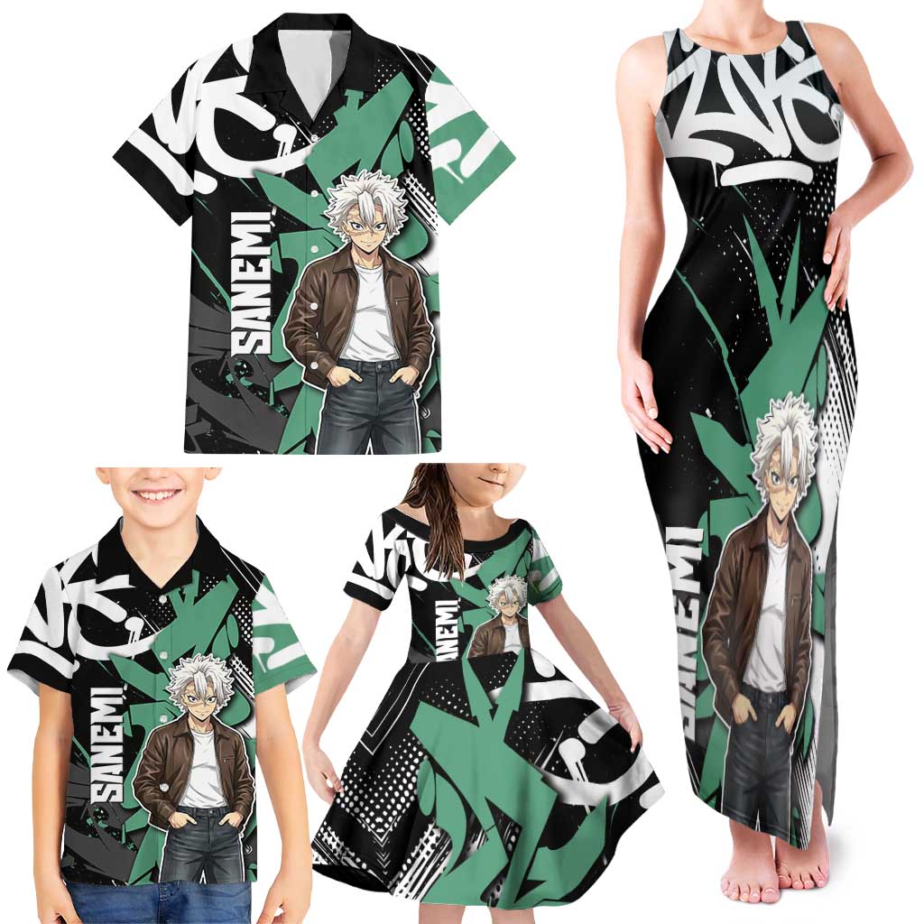 Sanemi Demon Slayer Family Matching Tank Maxi Dress and Hawaiian Shirt Graffiti Street Anime Design