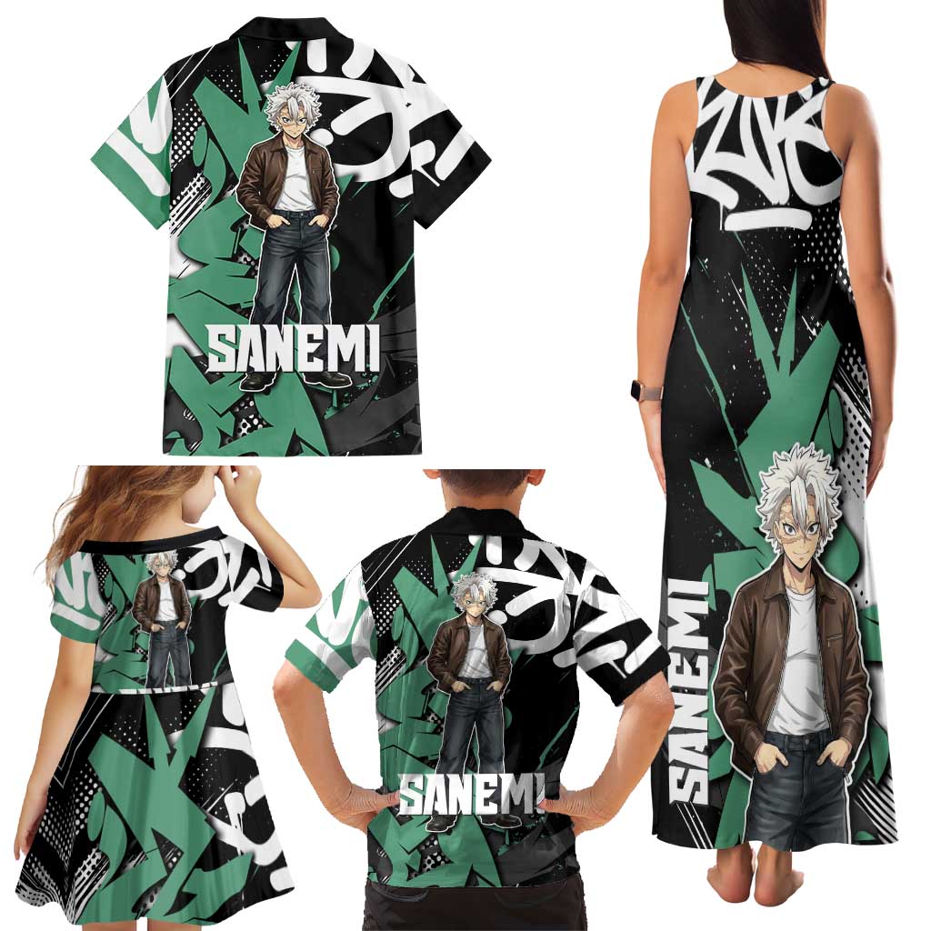 Sanemi Demon Slayer Family Matching Tank Maxi Dress and Hawaiian Shirt Graffiti Street Anime Design