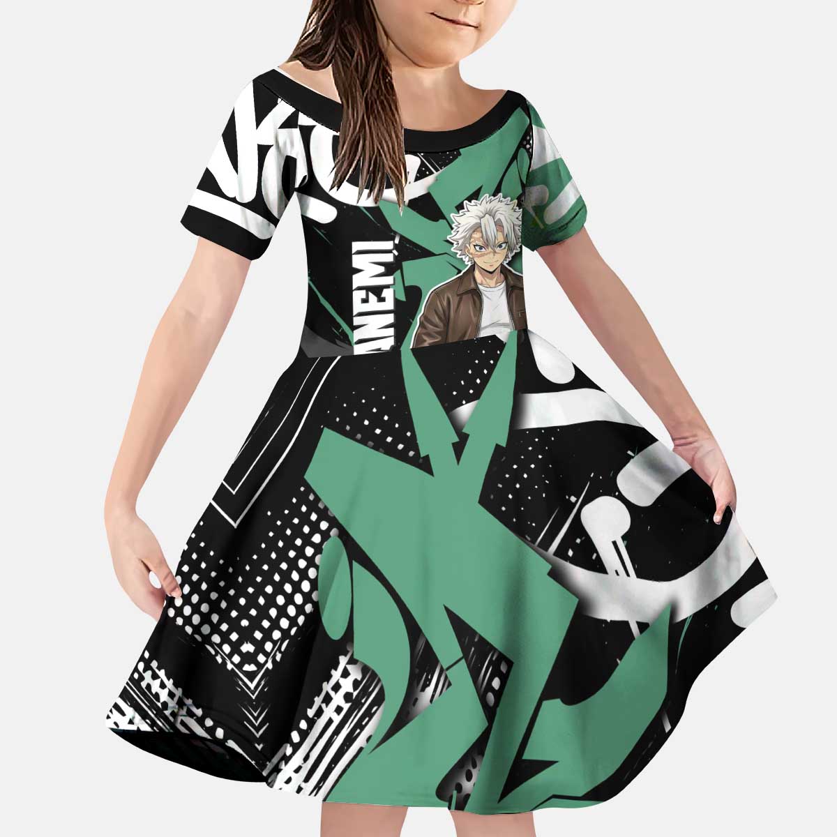 Sanemi Demon Slayer Kid Short Sleeve Dress Graffiti Street Anime Design