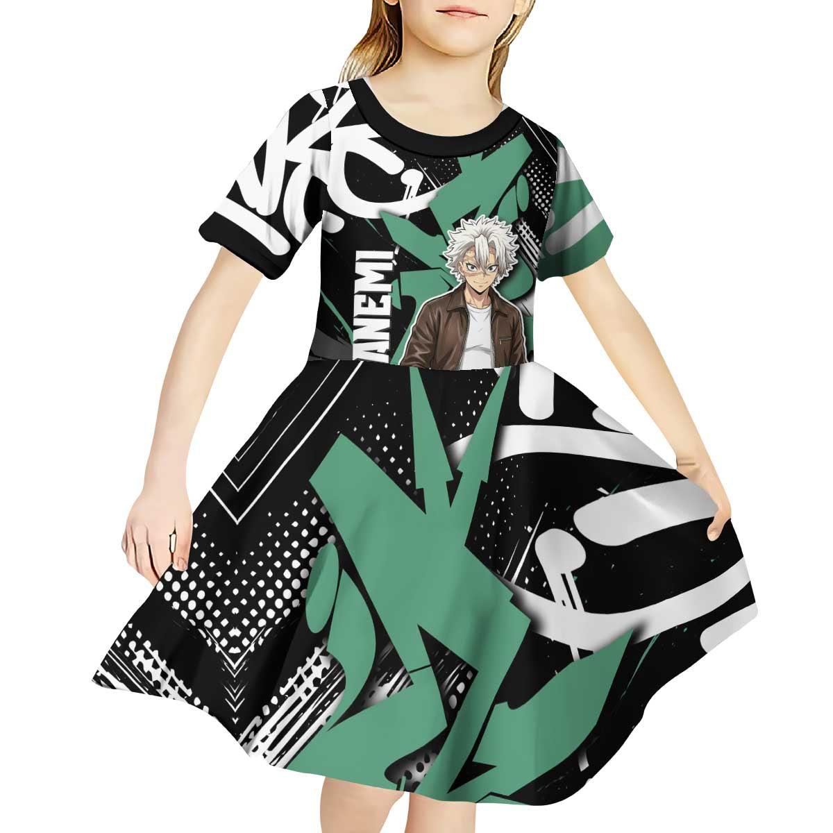 Sanemi Demon Slayer Kid Short Sleeve Dress Graffiti Street Anime Design