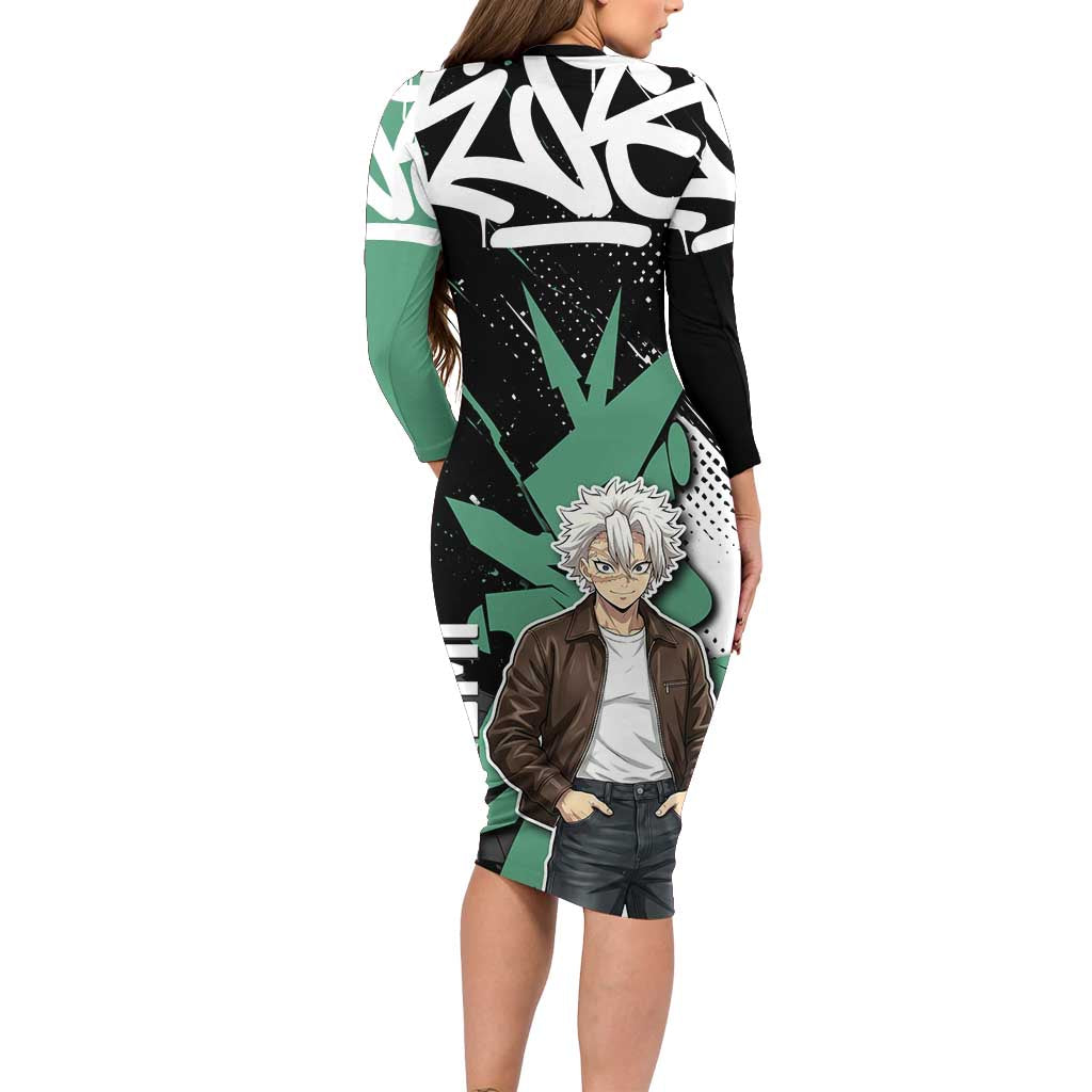 Sanemi Demon Slayer Long Sleeve Bodycon Dress Graffiti Street Anime Design