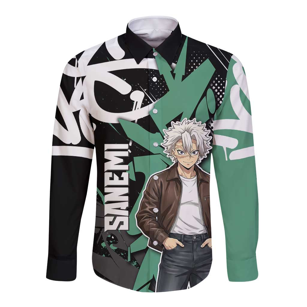 Sanemi Demon Slayer Long Sleeve Button Shirt Graffiti Street Anime Design