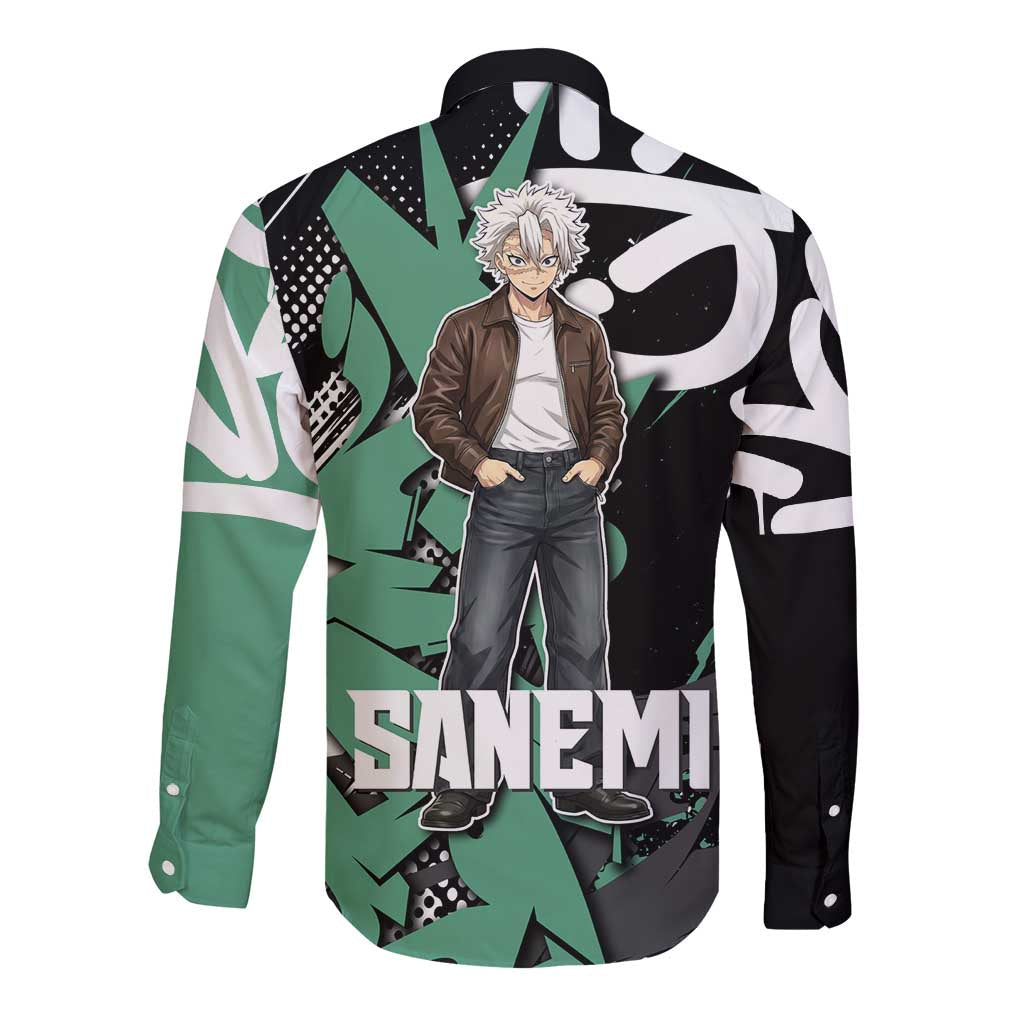 Sanemi Demon Slayer Long Sleeve Button Shirt Graffiti Street Anime Design