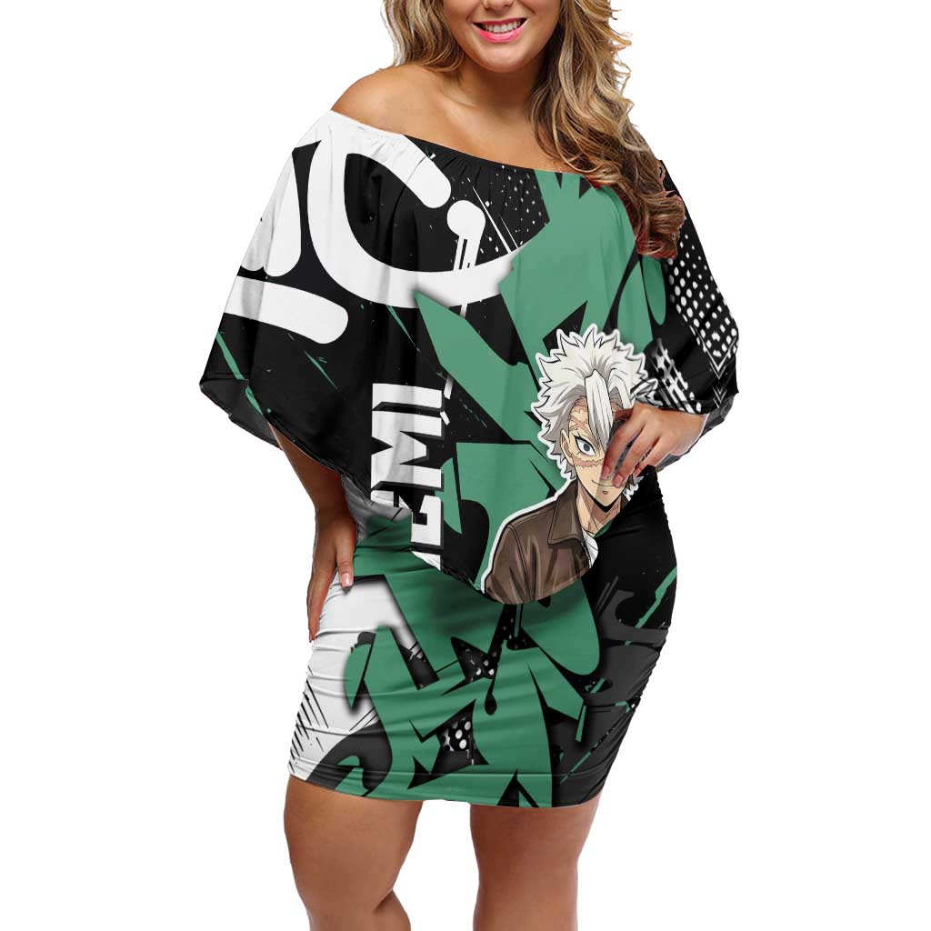 Sanemi Demon Slayer Off Shoulder Short Dress Graffiti Street Anime Design