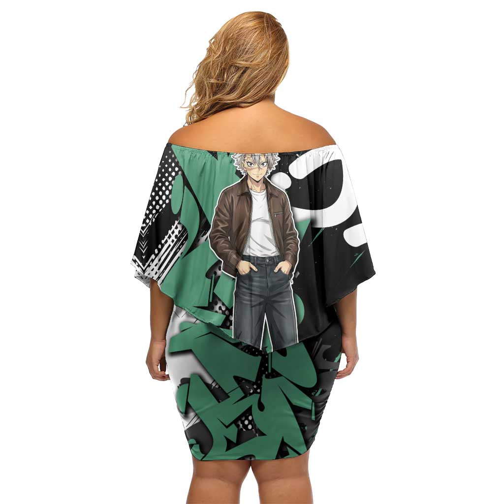 Sanemi Demon Slayer Off Shoulder Short Dress Graffiti Street Anime Design