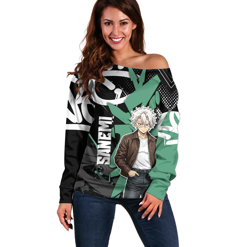 Sanemi Demon Slayer Off Shoulder Sweater Graffiti Street Anime Design