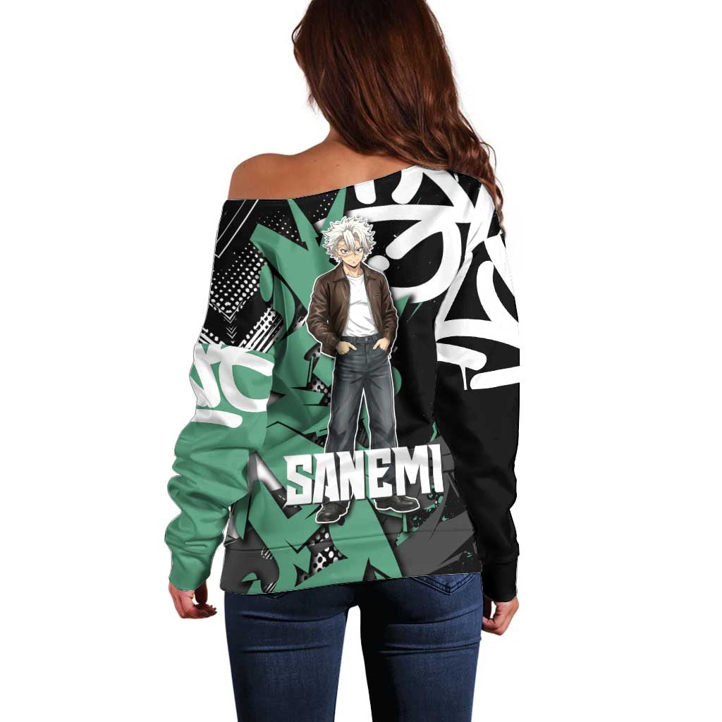 Sanemi Demon Slayer Off Shoulder Sweater Graffiti Street Anime Design