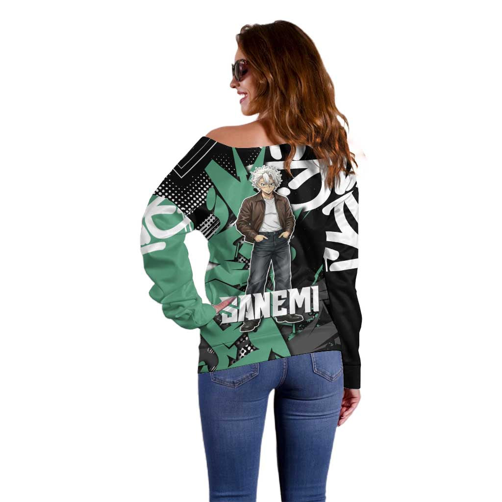 Sanemi Demon Slayer Off Shoulder Sweater Graffiti Street Anime Design