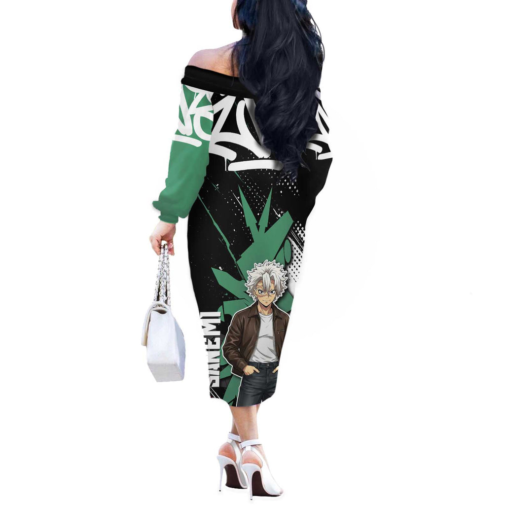 Sanemi Demon Slayer Off The Shoulder Long Sleeve Dress Graffiti Street Anime Design