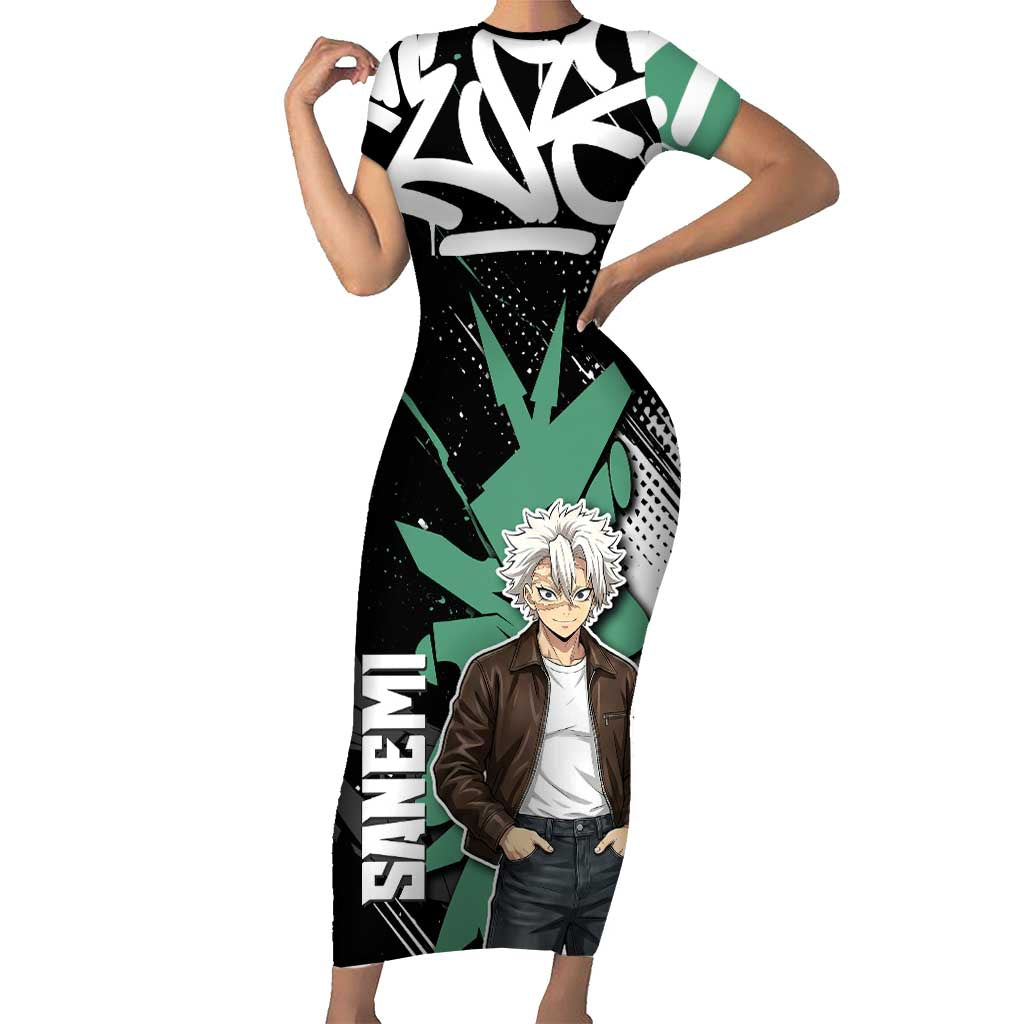 Sanemi Demon Slayer Short Sleeve Bodycon Dress Graffiti Street Anime Design