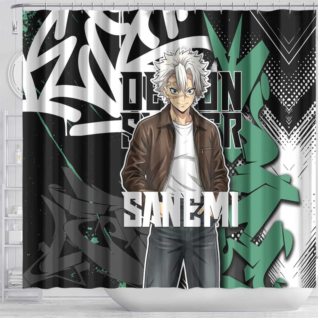Sanemi Demon Slayer Shower Curtain Graffiti Street Anime Design