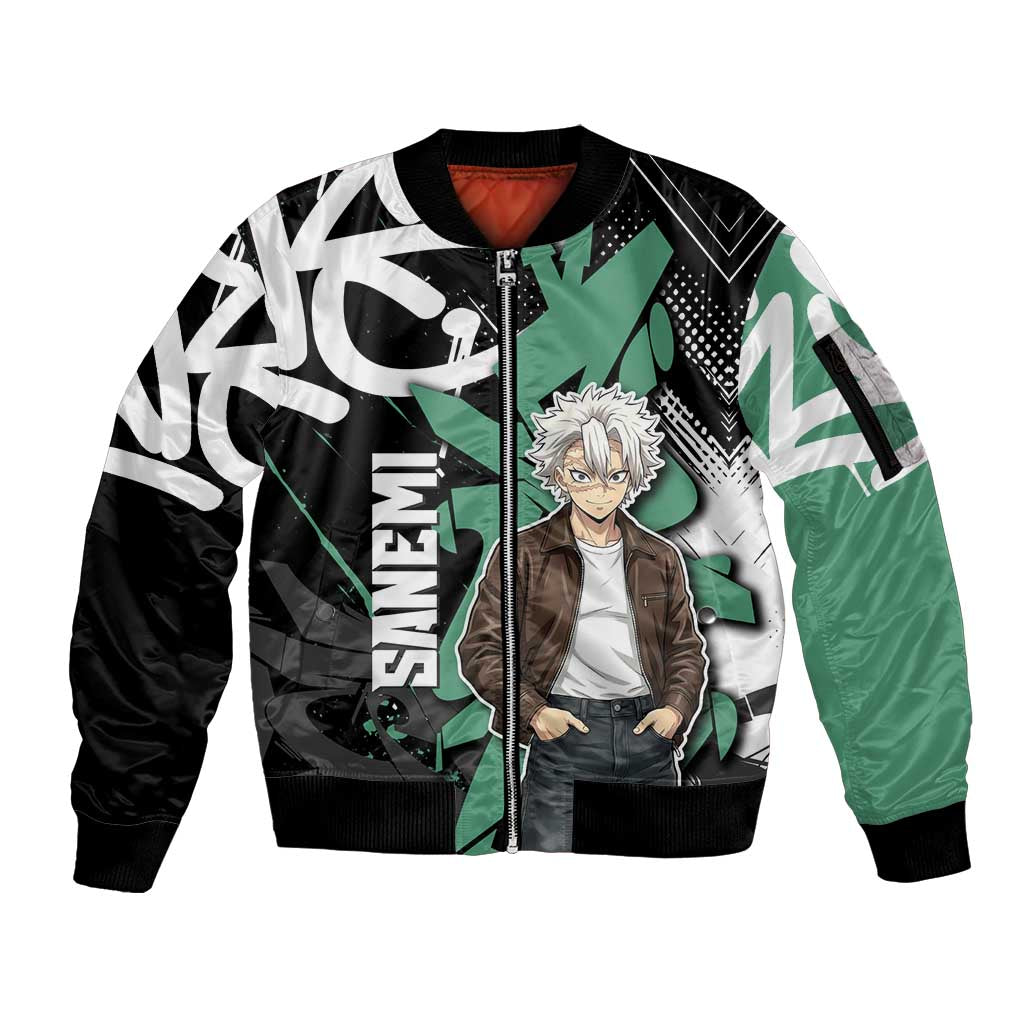 Sanemi Demon Slayer Sleeve Zip Bomber Jacket Graffiti Street Anime Design
