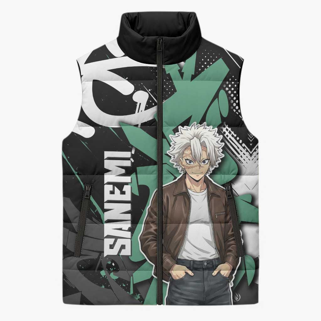Sanemi Demon Slayer Sleeveless Puffer Jacket Graffiti Street Anime Design