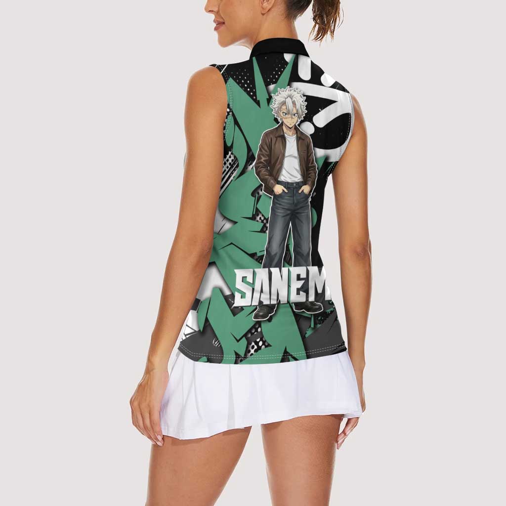 Sanemi Demon Slayer Women Sleeveless Polo Shirt Graffiti Street Anime Design