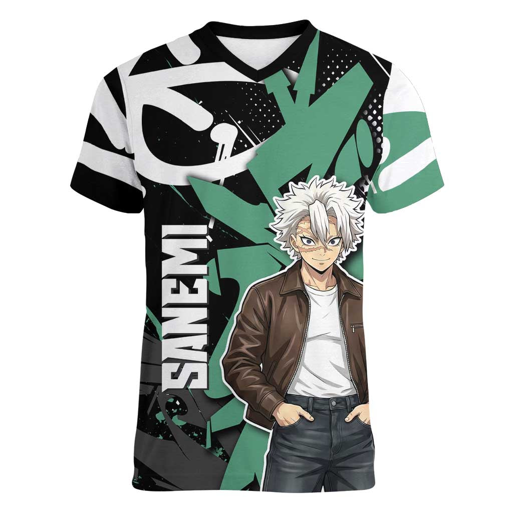 Sanemi Demon Slayer Women V-Neck T-Shirt Graffiti Street Anime Design