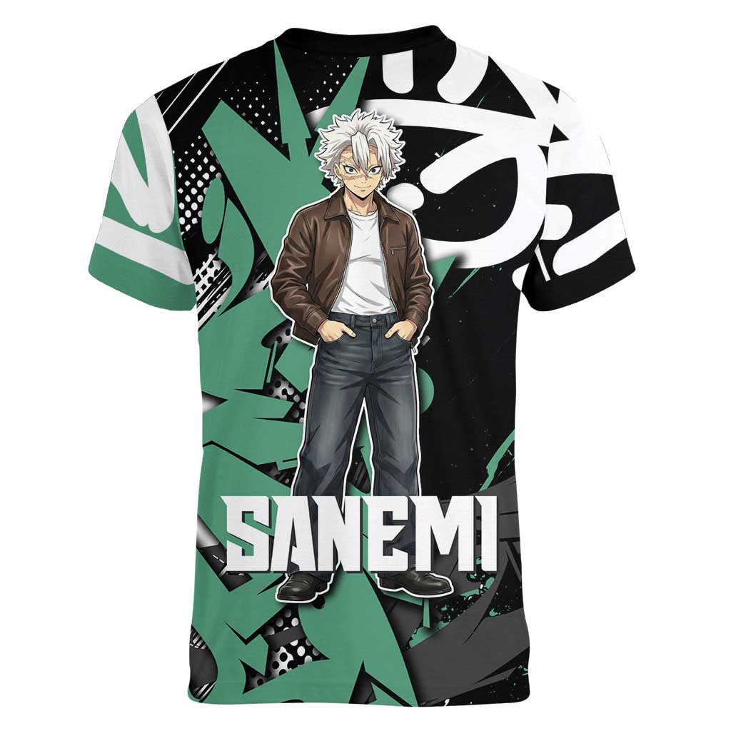 Sanemi Demon Slayer Women V-Neck T-Shirt Graffiti Street Anime Design