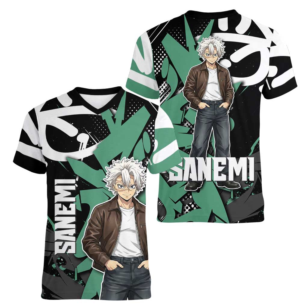 Sanemi Demon Slayer Women V-Neck T-Shirt Graffiti Street Anime Design