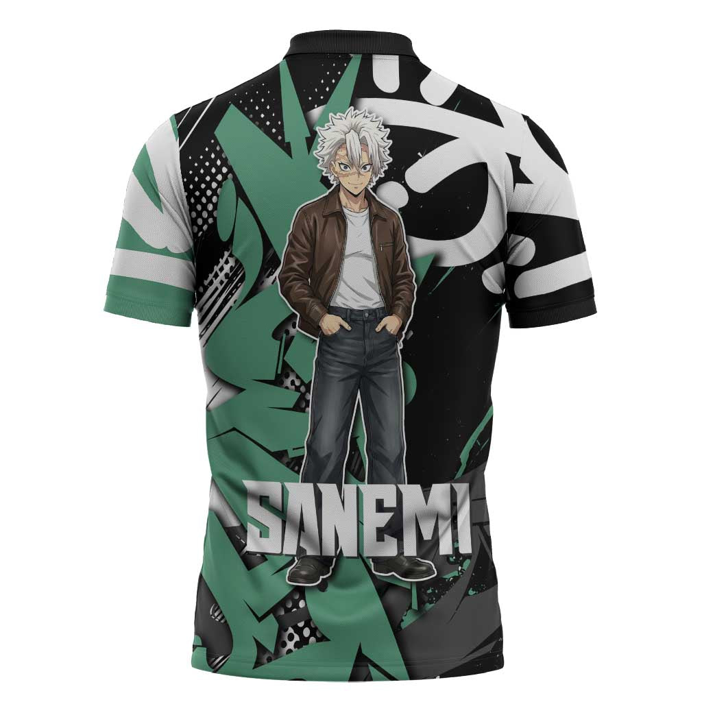 Sanemi Demon Slayer Zipper Polo Shirt Graffiti Street Anime Design