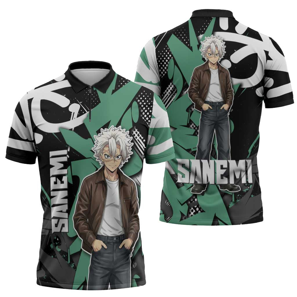 Sanemi Demon Slayer Zipper Polo Shirt Graffiti Street Anime Design