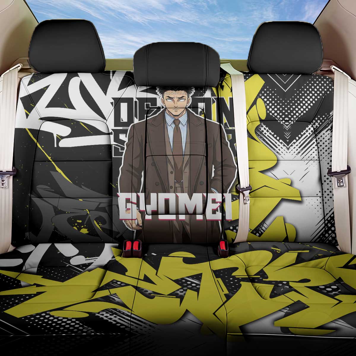Gyomei Demon Slayer Back Car Seat Cover Urban Graffiti Anime Style