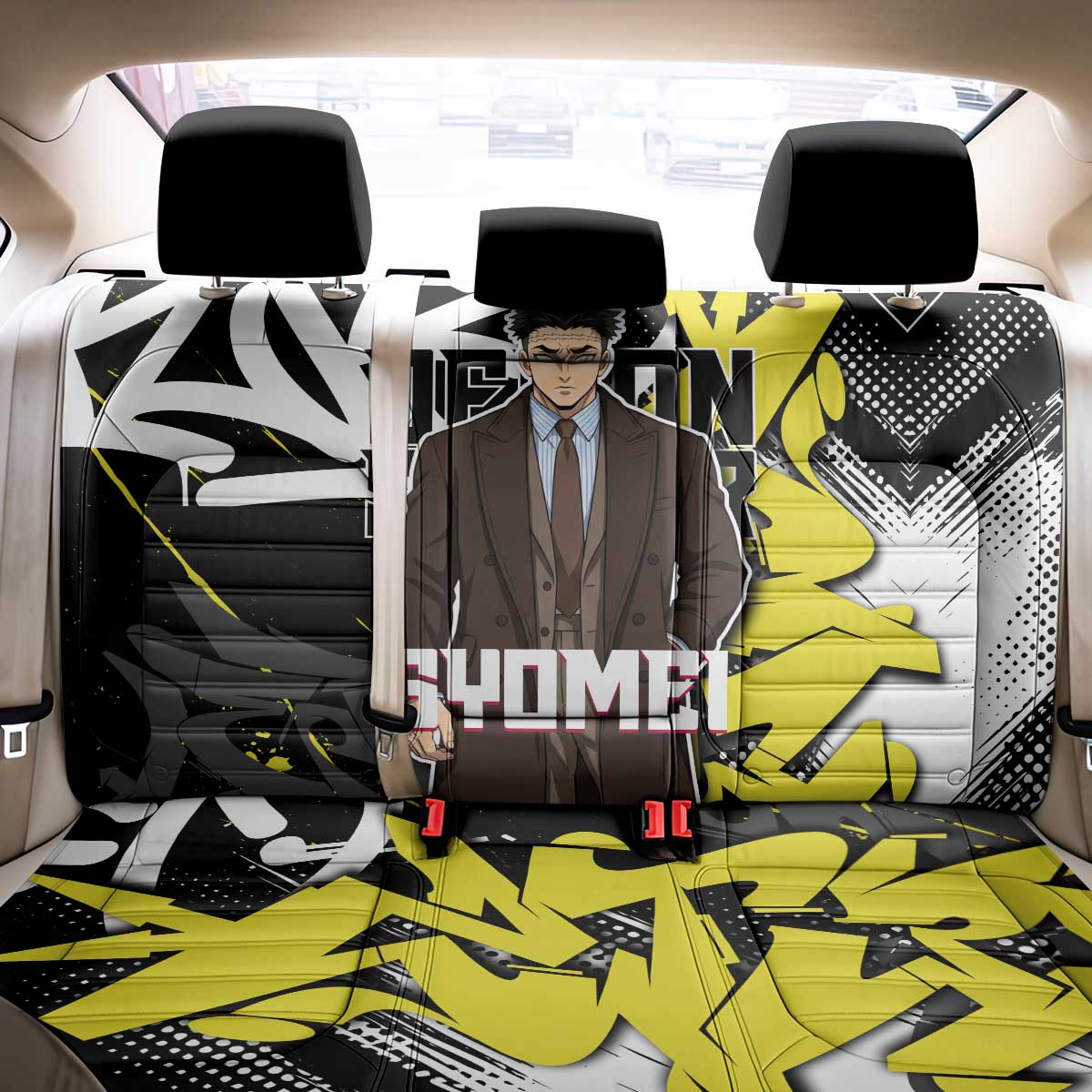 Gyomei Demon Slayer Back Car Seat Cover Urban Graffiti Anime Style