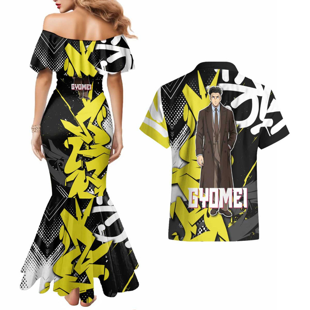 Gyomei Demon Slayer Couples Matching Mermaid Dress and Hawaiian Shirt Urban Graffiti Anime Style