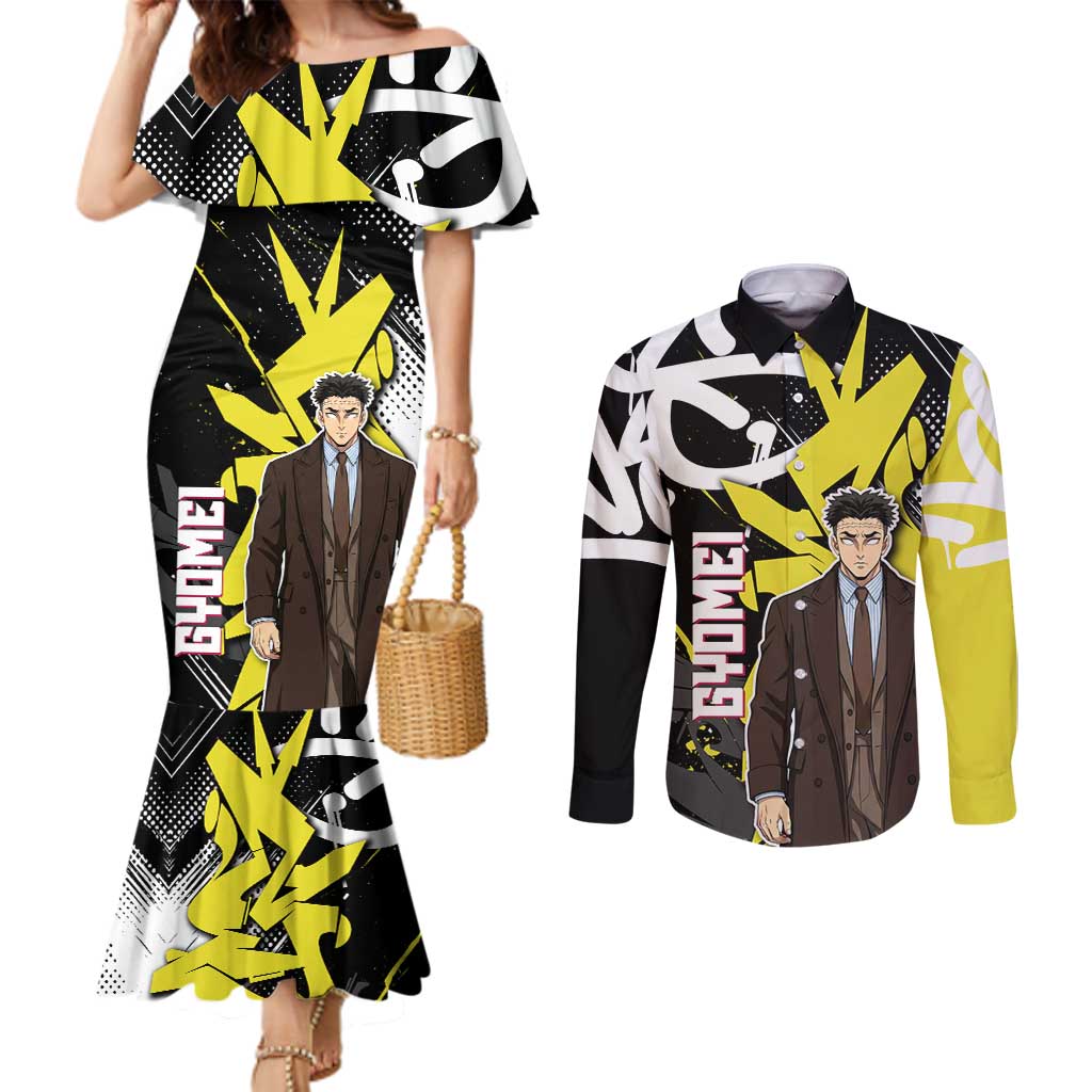 Gyomei Demon Slayer Couples Matching Mermaid Dress and Long Sleeve Button Shirt Urban Graffiti Anime Style
