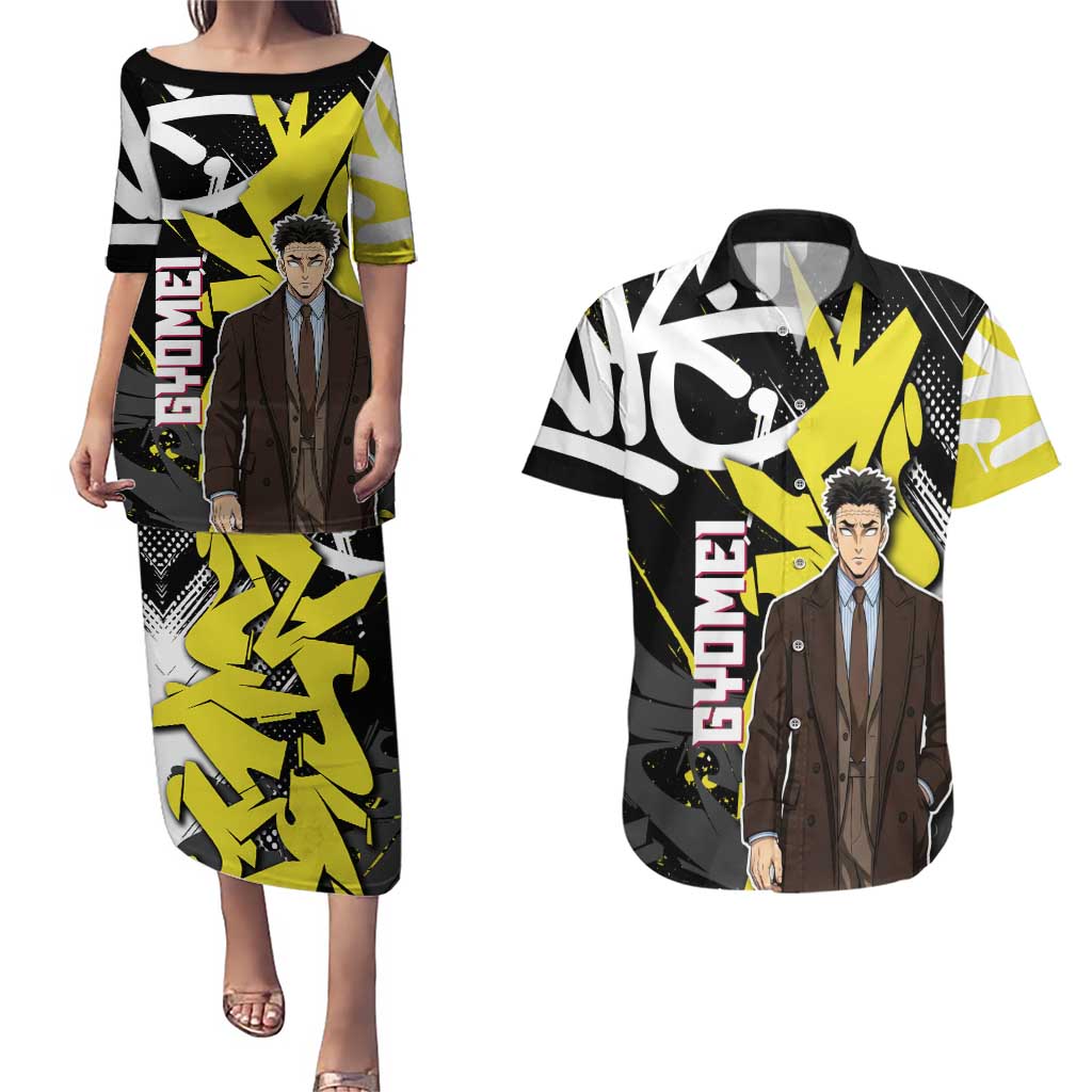 Gyomei Demon Slayer Couples Matching Puletasi and Hawaiian Shirt Urban Graffiti Anime Style