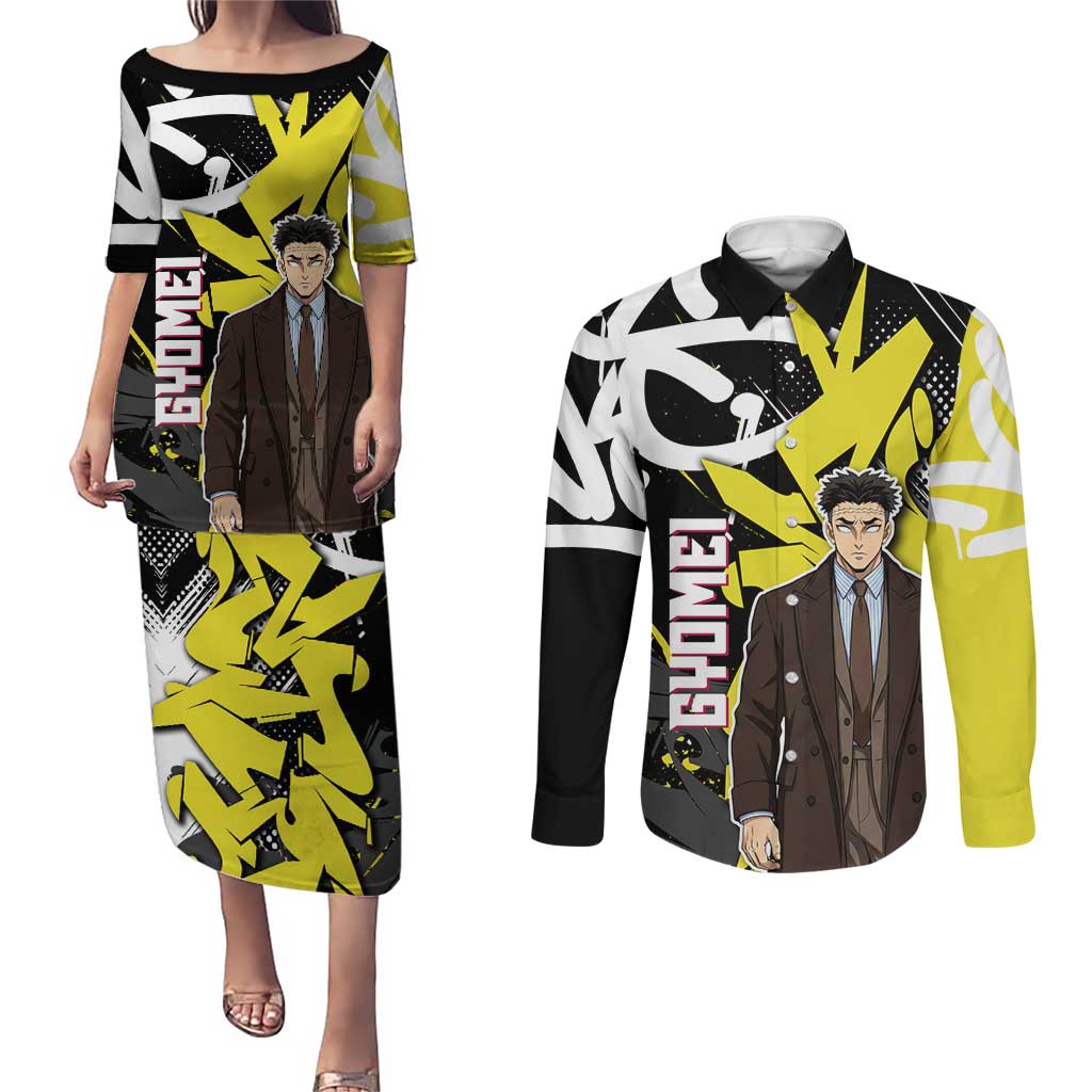 Gyomei Demon Slayer Couples Matching Puletasi and Long Sleeve Button Shirt Urban Graffiti Anime Style