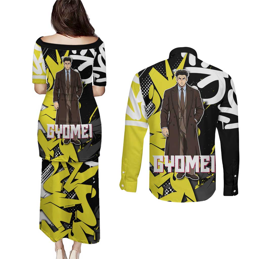 Gyomei Demon Slayer Couples Matching Puletasi and Long Sleeve Button Shirt Urban Graffiti Anime Style