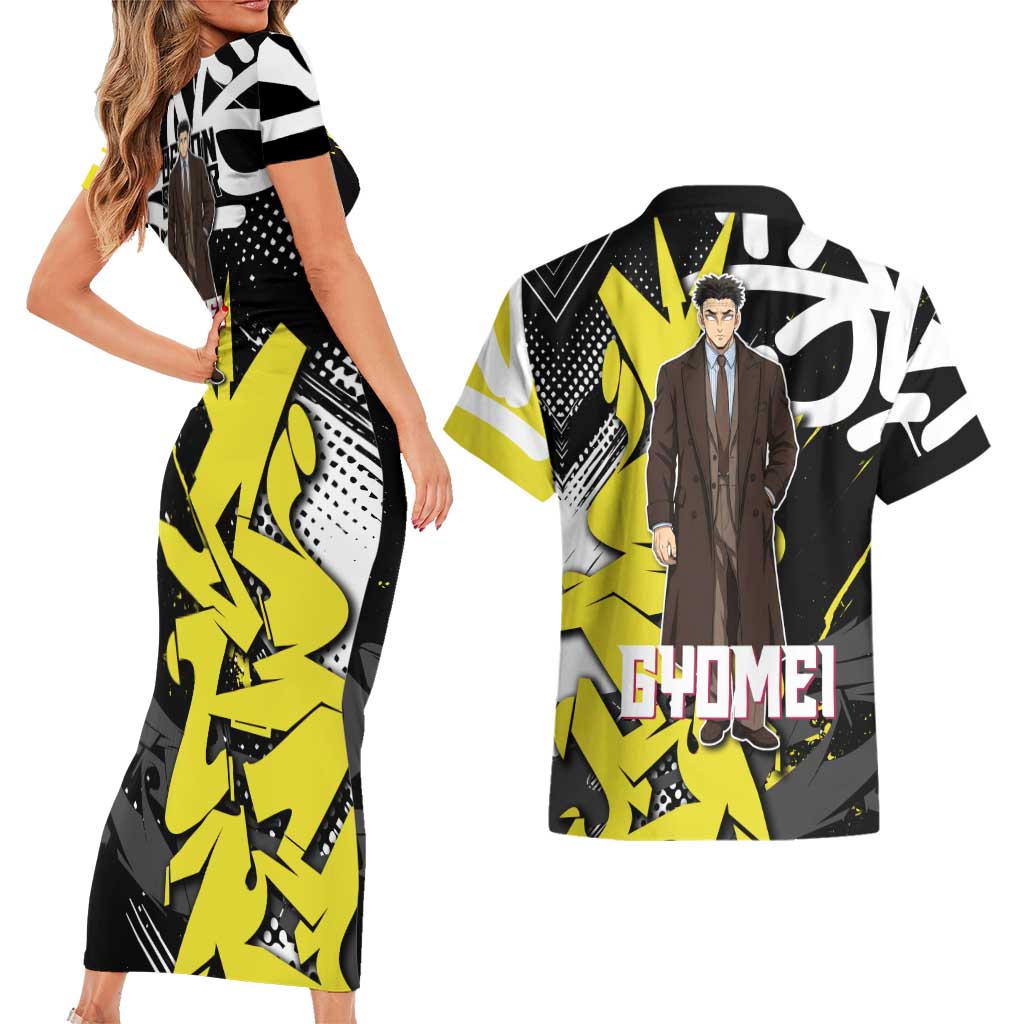 Gyomei Demon Slayer Couples Matching Short Sleeve Bodycon Dress and Hawaiian Shirt Urban Graffiti Anime Style