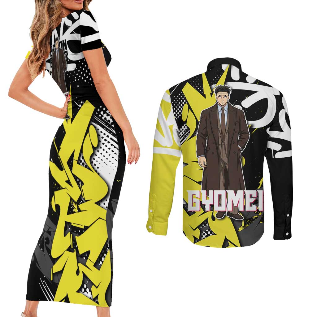 Gyomei Demon Slayer Couples Matching Short Sleeve Bodycon Dress and Long Sleeve Button Shirt Urban Graffiti Anime Style