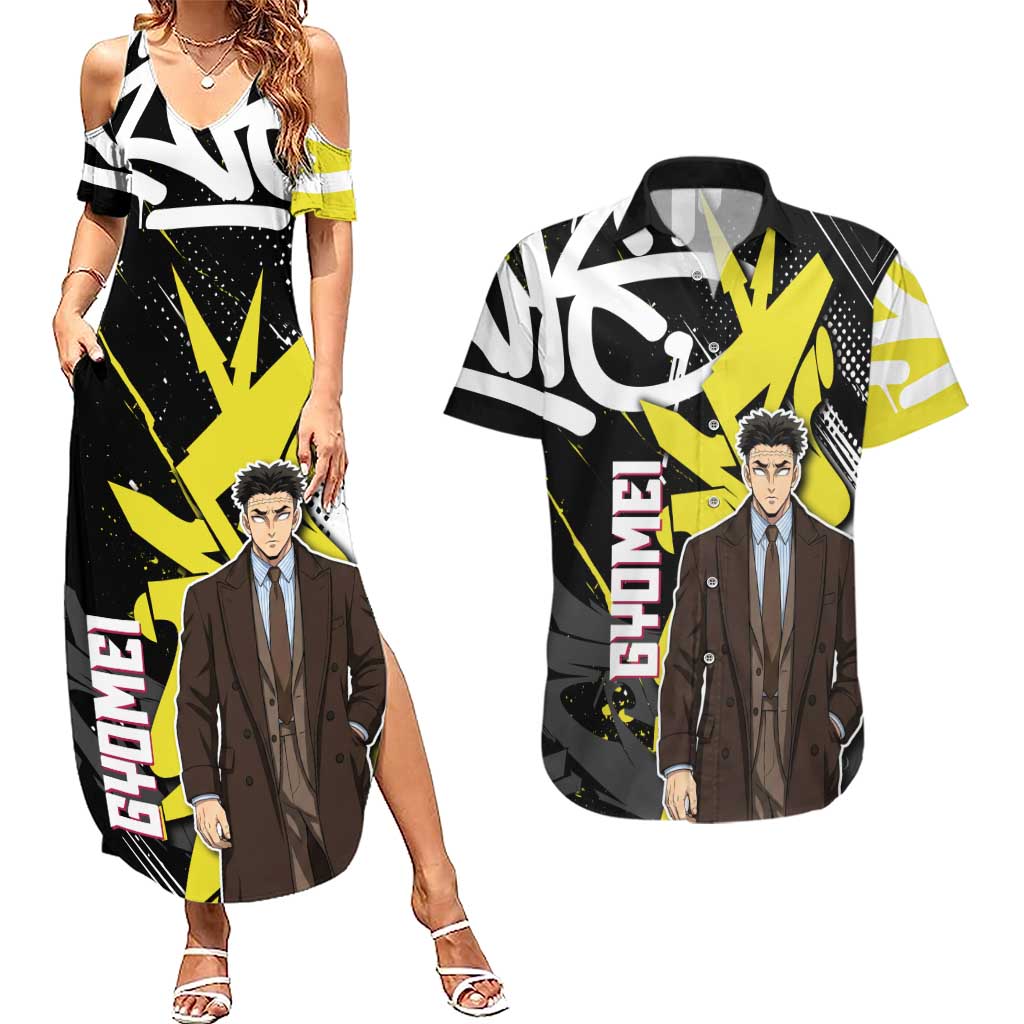Gyomei Demon Slayer Couples Matching Summer Maxi Dress and Hawaiian Shirt Urban Graffiti Anime Style