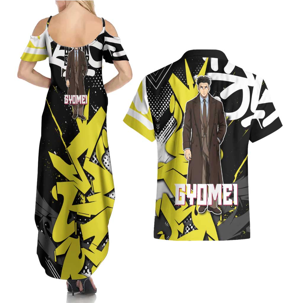 Gyomei Demon Slayer Couples Matching Summer Maxi Dress and Hawaiian Shirt Urban Graffiti Anime Style