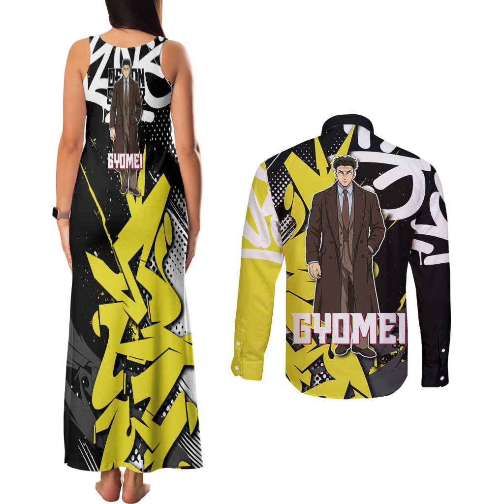 Gyomei Demon Slayer Couples Matching Tank Maxi Dress and Long Sleeve Button Shirt Urban Graffiti Anime Style