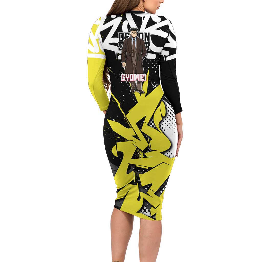 Gyomei Demon Slayer Family Matching Long Sleeve Bodycon Dress and Hawaiian Shirt Urban Graffiti Anime Style