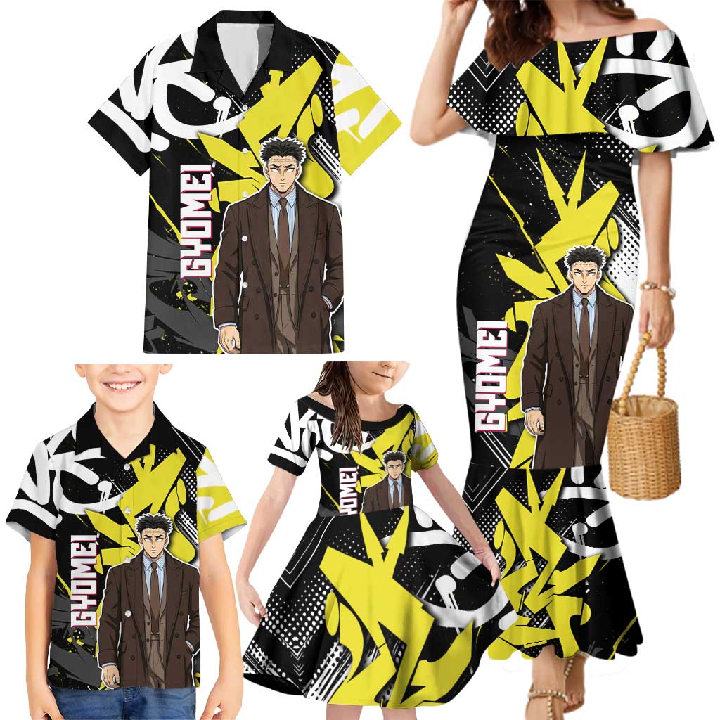 Gyomei Demon Slayer Family Matching Mermaid Dress and Hawaiian Shirt Urban Graffiti Anime Style